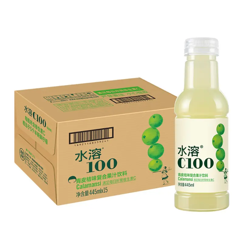 【整箱】农夫山泉 水溶C100 青皮桔味复合果汁饮料 445ml*15瓶/箱