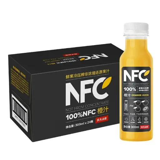 【整箱】农夫山泉 100%NFC橙汁 300ml*24瓶/箱